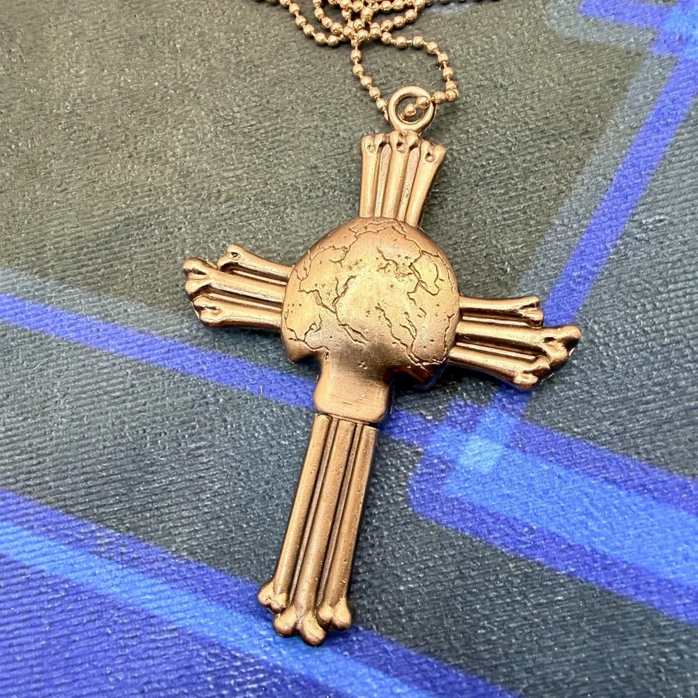 Gothic Skull Cross Hidden Knife Dagger Pendant Necklace Bronze Ball Chain